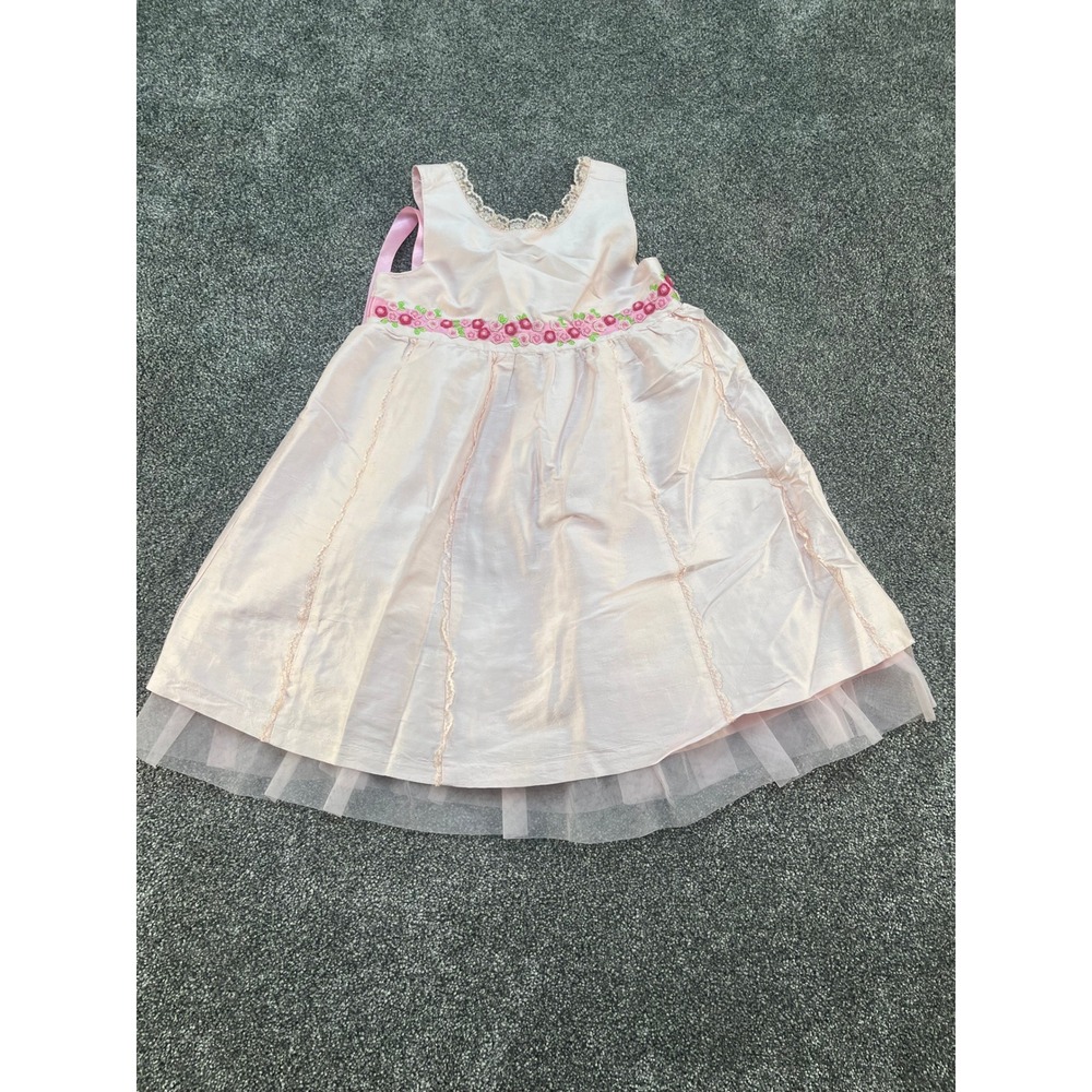 Gymboree Pink Silk Rose Embroidered Special Occasion Dress Girls Size 4‎